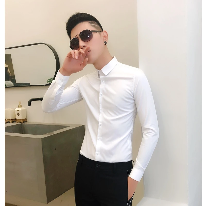 高级感无痕衬衫男长袖修身2022新款免烫韩版白色衬衣日常商务休闲