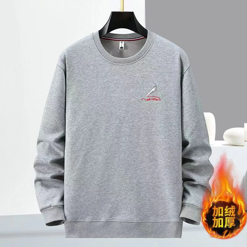 秋冬男士卫衣加绒加厚保暖上衣宽松圆领休闲百搭打底衫大码男装潮