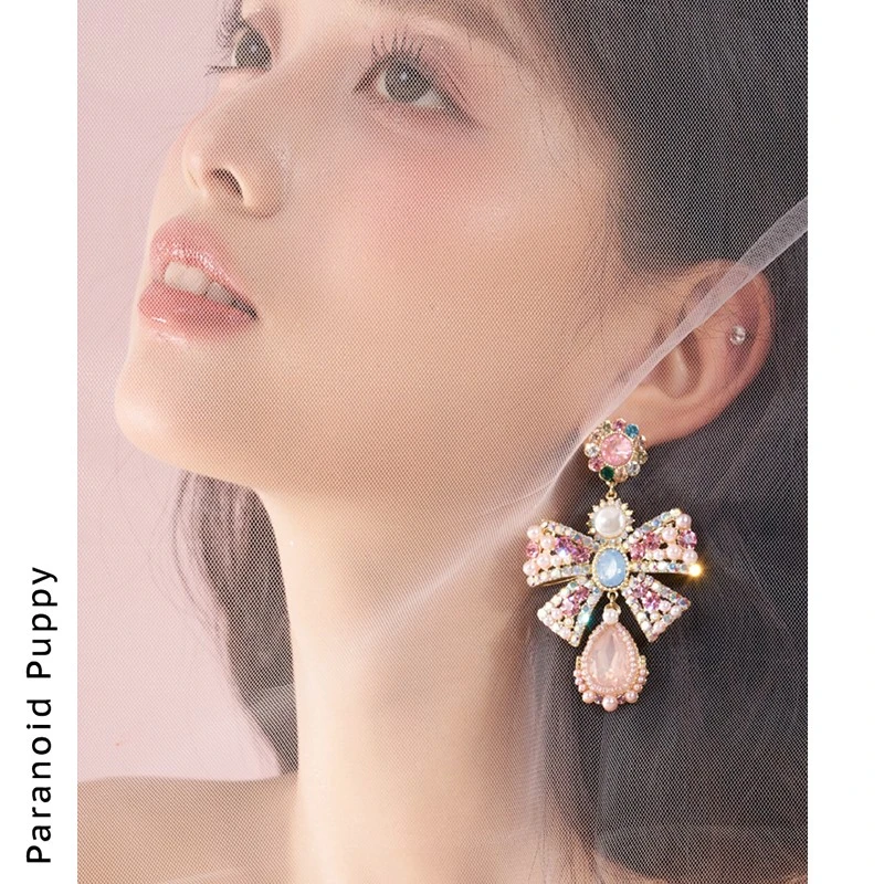 铜合金仿珍珠耳饰 重工巴洛克蝴蝶结耳环女轻奢高级感耳饰