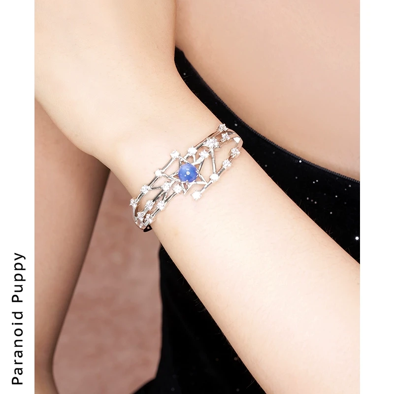 铜合金合成锆石手镯 《星轨》重工vintage蓝色星星手镯女小众时尚