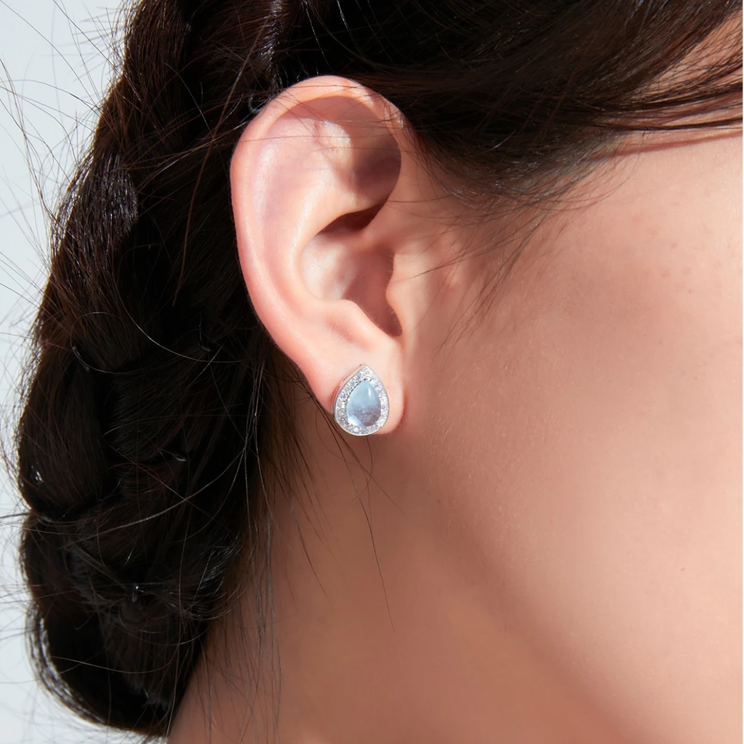 925银合成锆石耳饰 一滴泪925银耳环蓝色轻奢耳饰简约气质