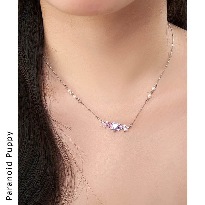 铜合金锆石项链 爱精致款《爱丽儿》紫色气质项链女简约锁骨链