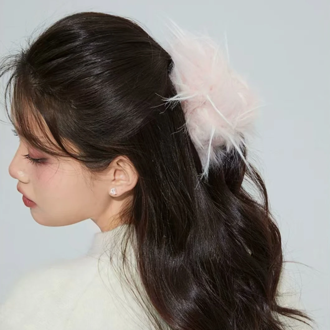 丝绒格纹毛绒大肠发圈头饰扎马尾头花女发饰