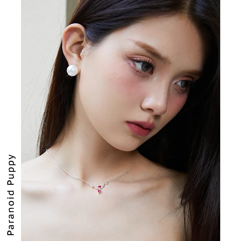 吊坠925银合成锆石 《一见倾心》粉爱心项链女小众轻奢锁骨链