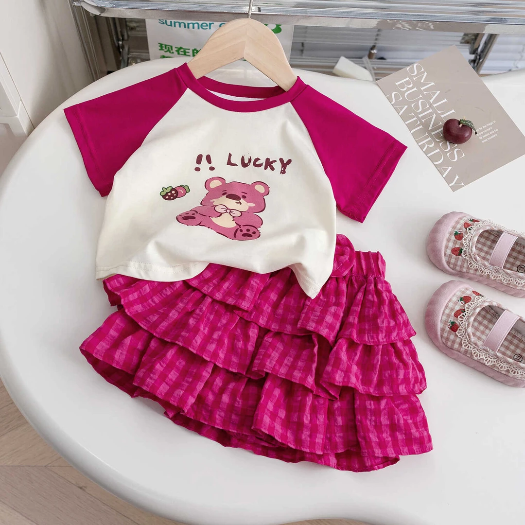 女童夏季套装2025新款女宝宝短袖小童T恤洋气百搭裙裤短裙两件套