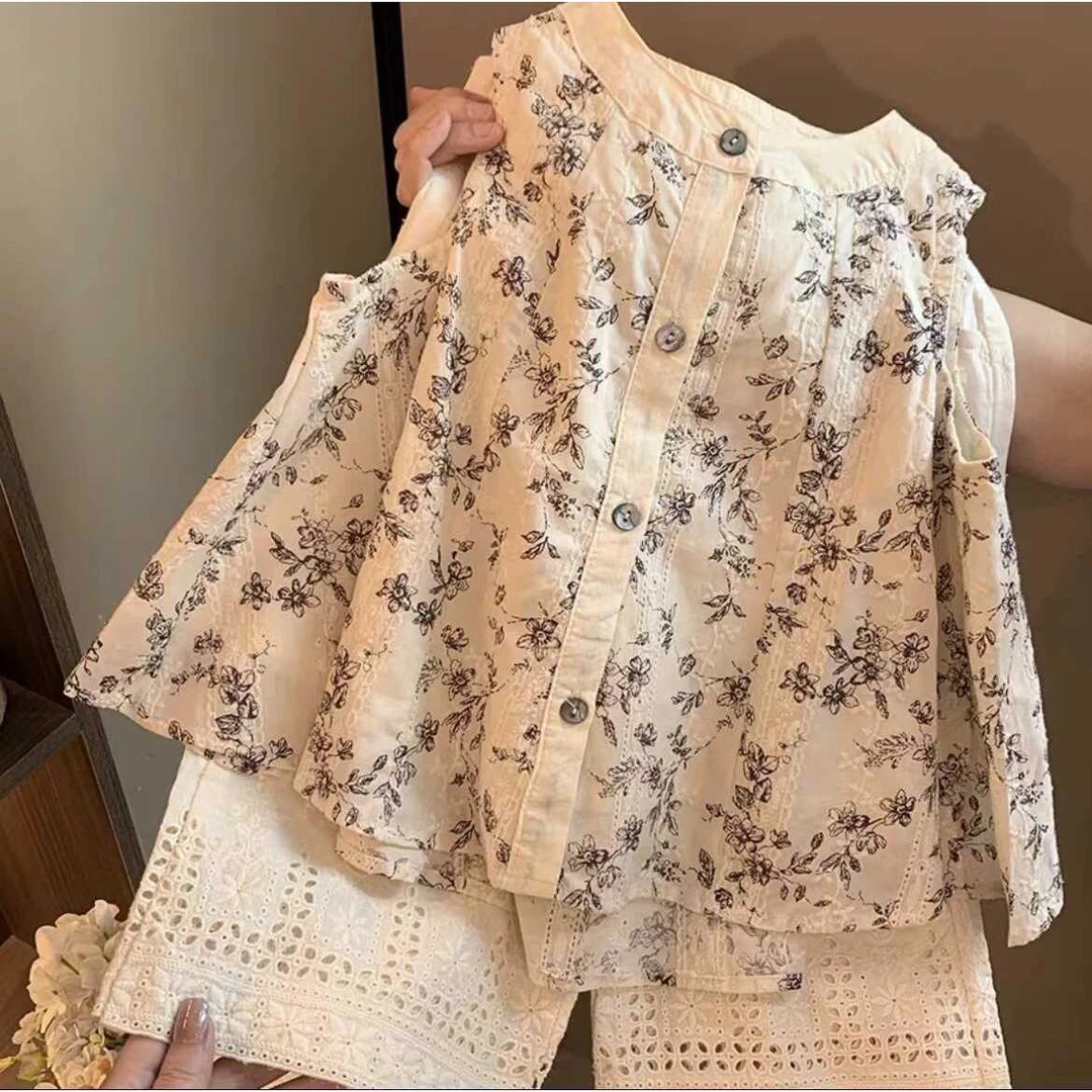 女童夏季套装2024新款中小童无袖儿童洋气碎花两件套宝宝衣服夏装