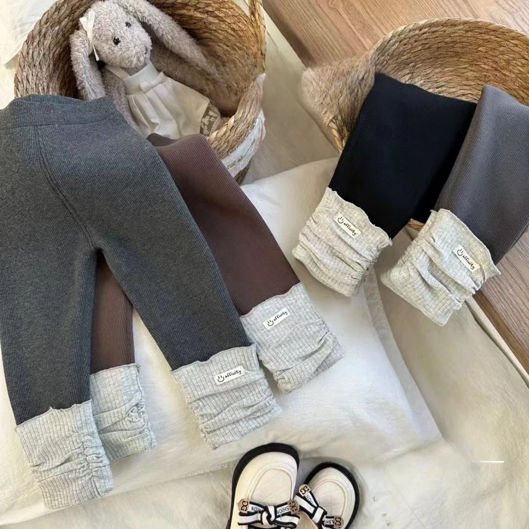 女童秋冬款加绒加厚堆堆袜拼接打底裤2025女宝宝新款韩版百搭裤子