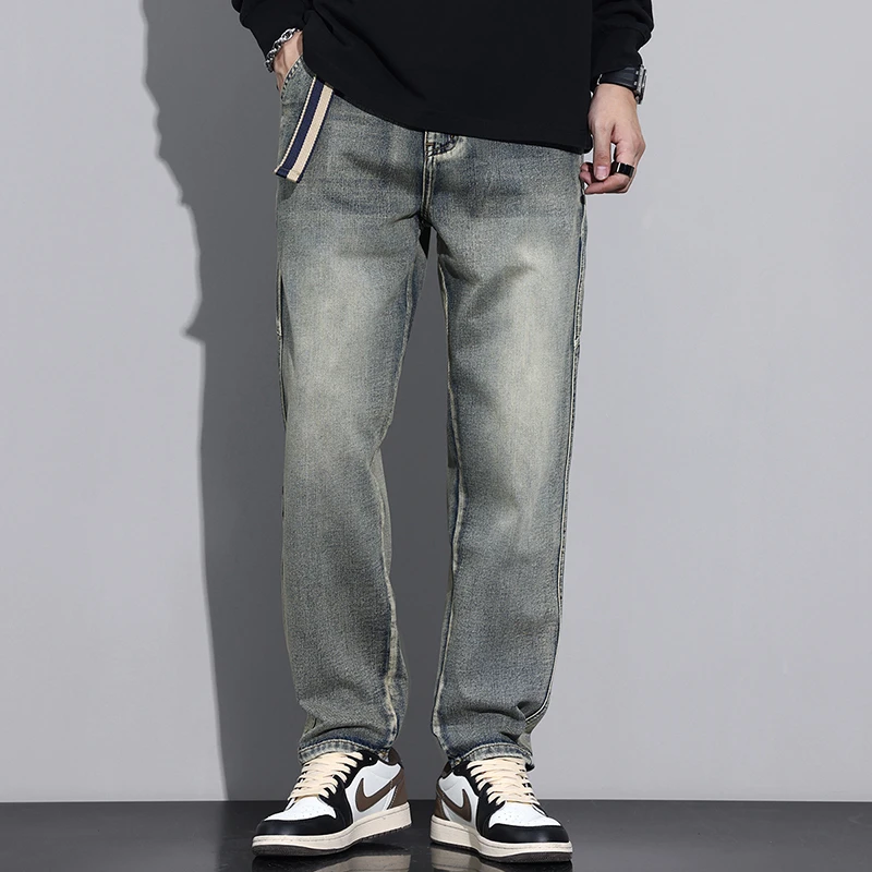 2024新款潮流设计简约休闲宽松复古港风夏季美式牛仔裤水洗裤子男