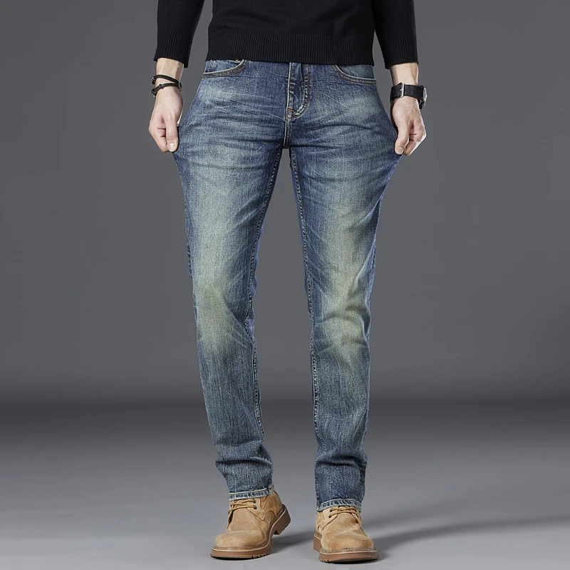 赤耳牛仔裤高端纳米水洗修身小直筒长裤潮流百搭弹力潮流牛仔裤