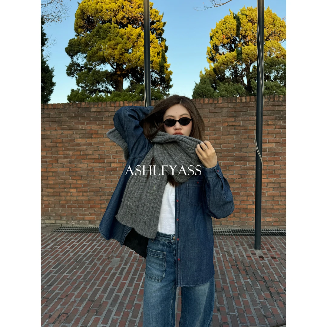 【ASHLEYASS】“加绒牛仔”冬季复古高级立体剪裁设计衬衣LSS241601M