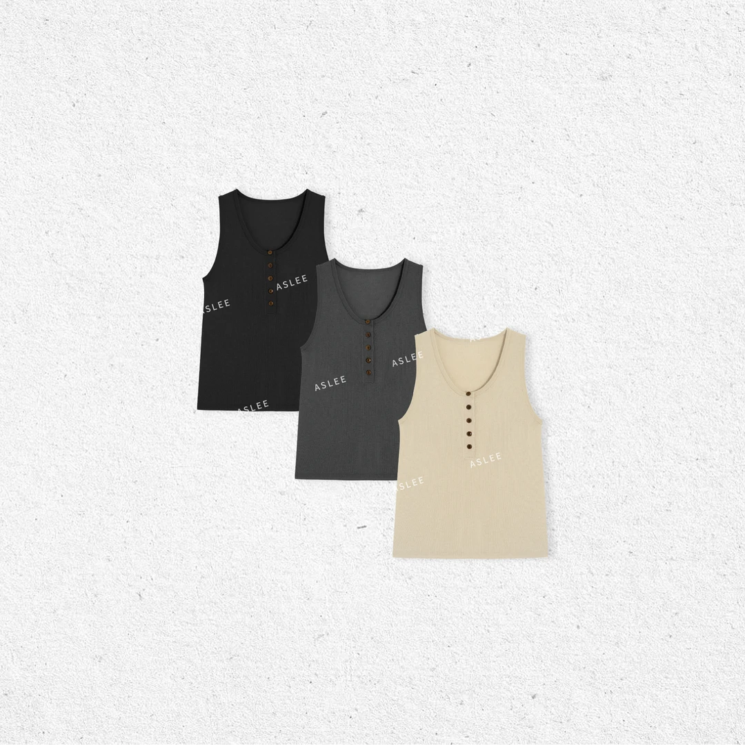 【ASHLEYASS】”杏仁“三色U领五粒扣拼接包边工艺背心LSS241055S