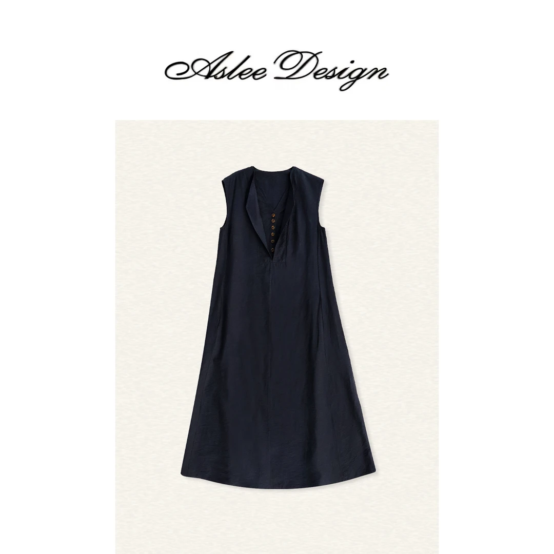 【ASHLEYASS】“普鲁士”黑色显瘦纯色百搭气质伞摆连衣裙LSQ240752Y