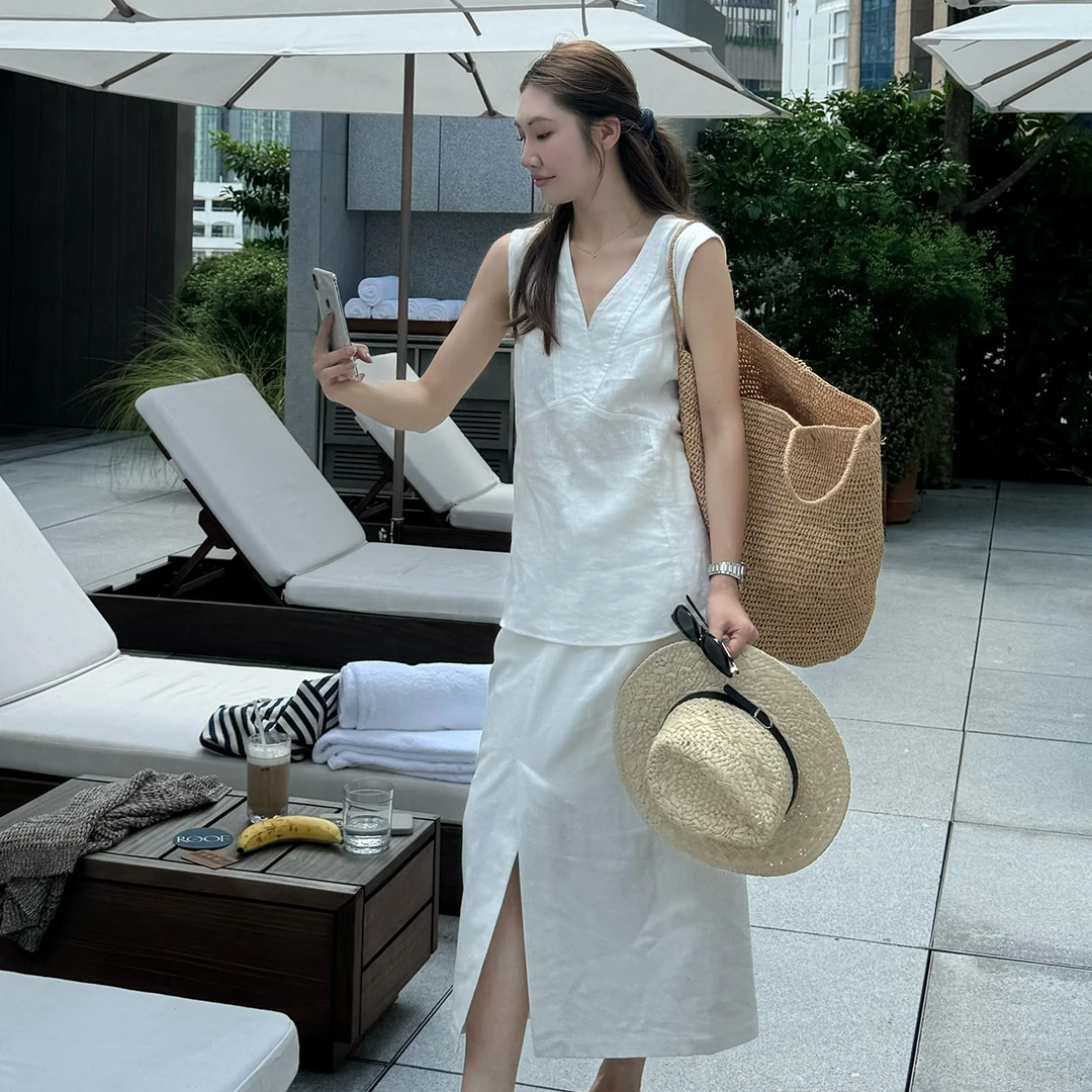 【ASHLEYASS】 “棉麻仙子”纯色百搭时尚休闲优雅半身裙LSQ240529Y