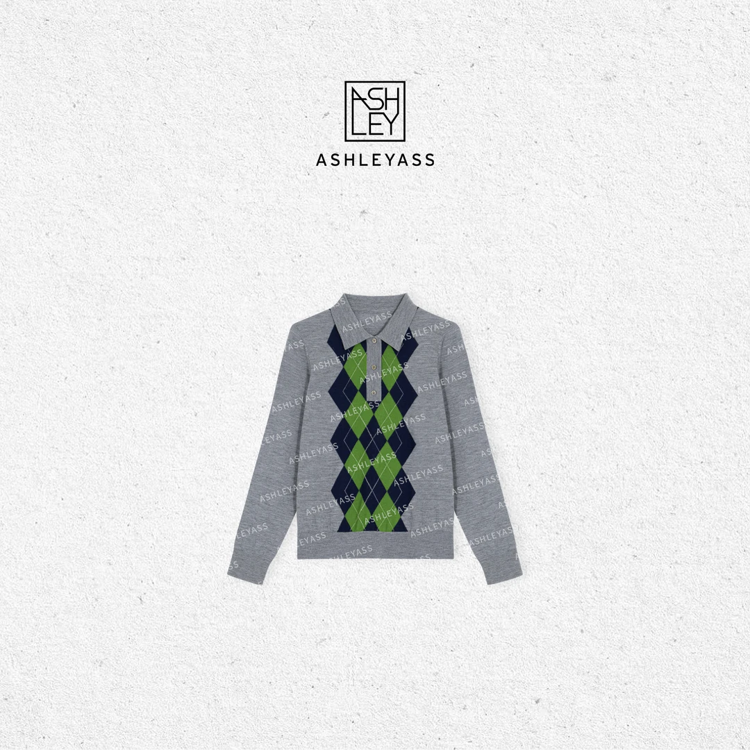 【ASHLEYASS】“ARGYLE”Polo领设计学院风透气针织打底衫LSS241567S