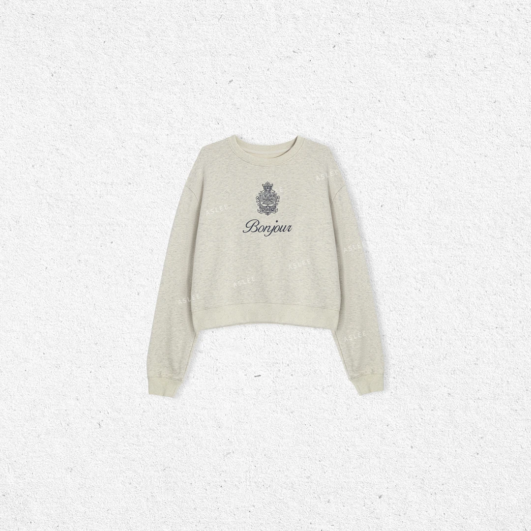 【ASHLEYASS】印花工艺舒适休闲圆领套头短款长袖卫衣LSS240976S