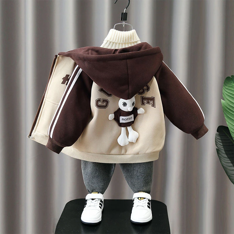 男童加绒外套秋冬2023新款夹棉加厚棉衣男童新款帅气宝宝冬装衣服