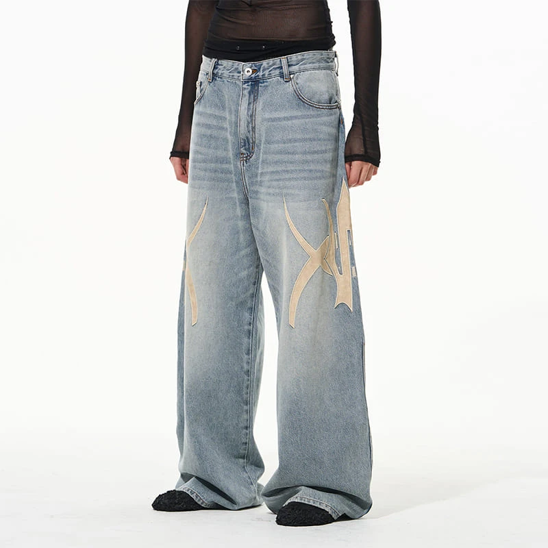 BLINDNOPLAN 24AW 高端系列图形LOGO贴皮绣洗水宽松牛仔裤