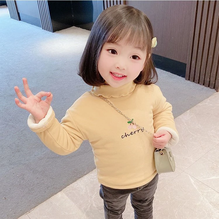 女童打底衫高领2022新款加绒加厚三层儿童T恤宝宝保暖衣卫衣冬季