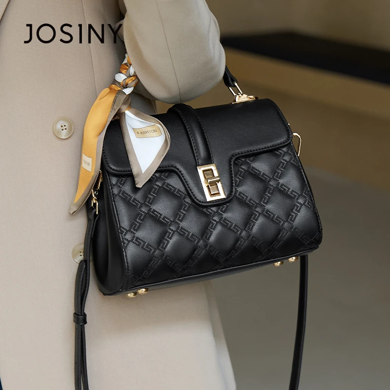 卓诗尼女包2024新款时尚通勤手提包菱格纹小众百搭休闲斜挎单肩包