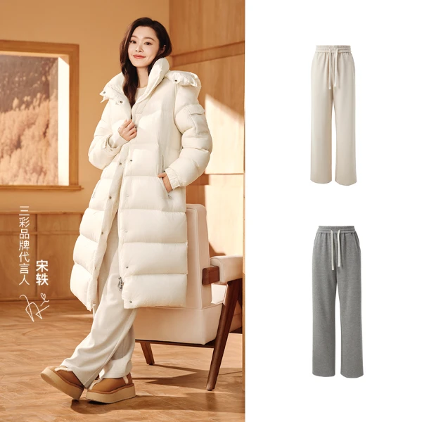 【三彩宋轶同款】2025春秋季新款加绒长裤子阔直筒裤宽松加厚女M