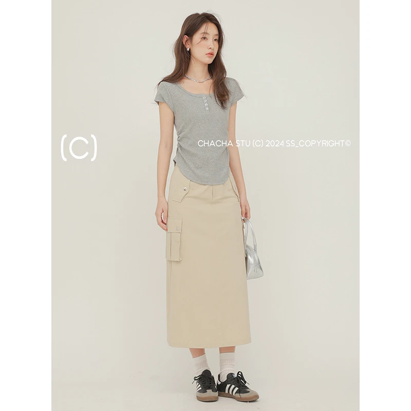 CHACHASTU 百搭休闲风直筒工装裙新款简约半身裙ZRS766