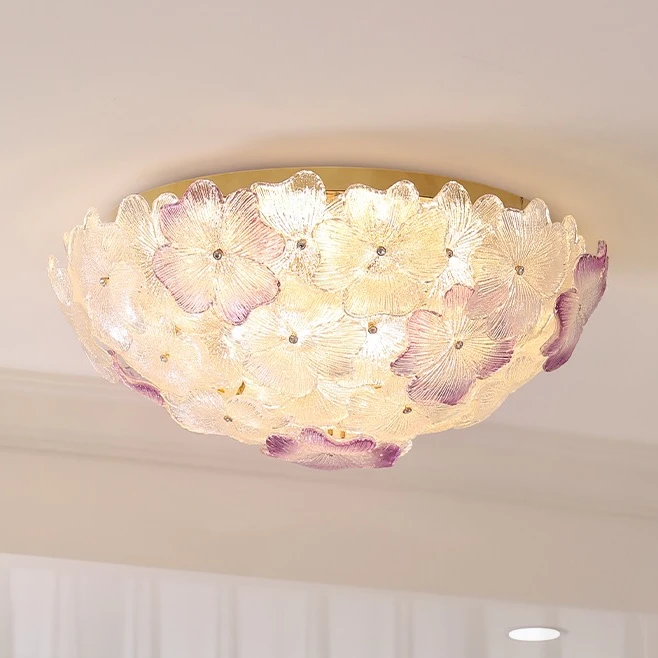 法式轻奢卧室吸顶灯书房奶油风ins水晶玻璃花瓣儿童房中山灯具