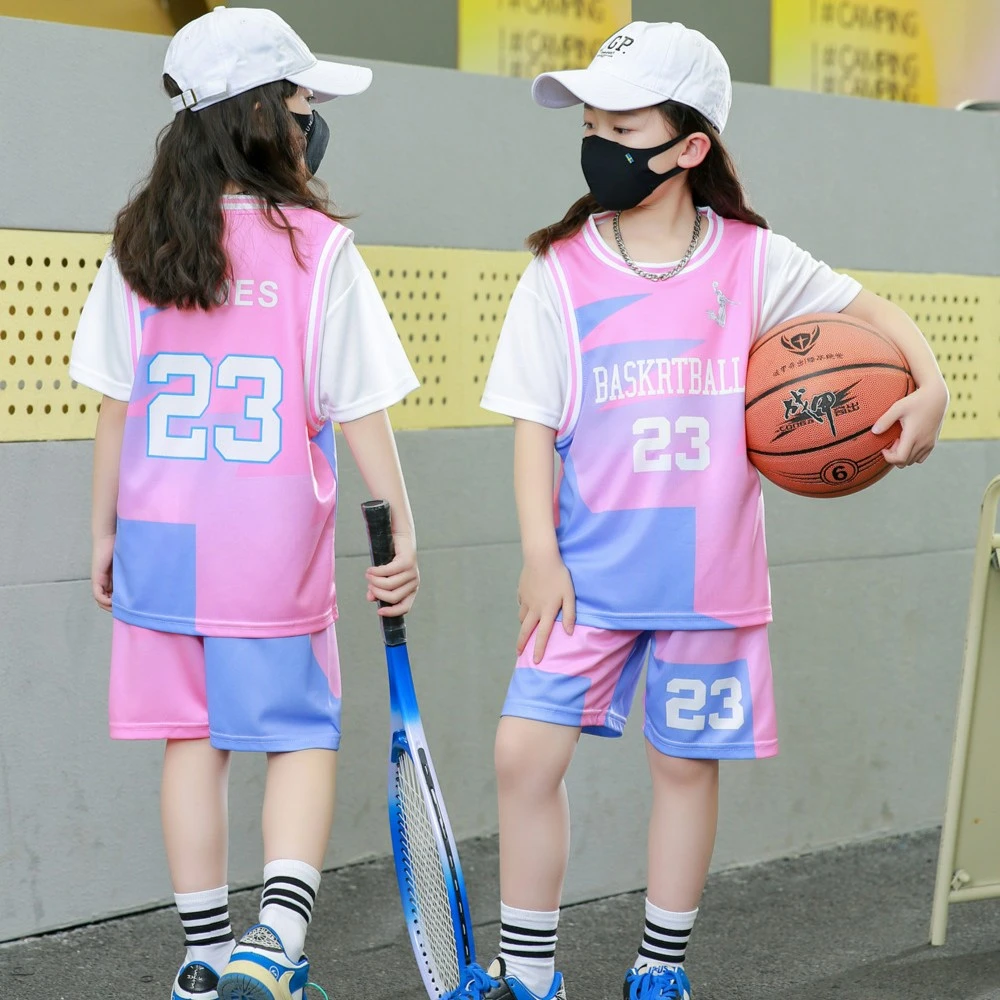 儿童运动套装夏季小学生中大童女球衣帅气运动风运动速干衣假两件