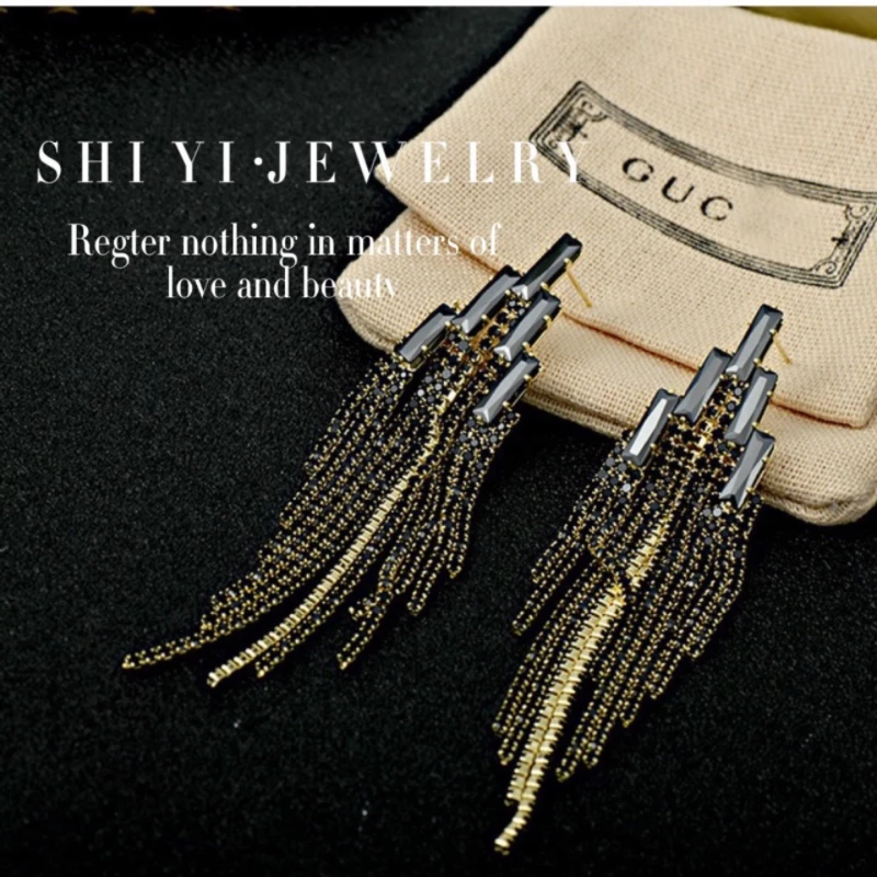 铜合金合成锆石耳饰 ShiYi/半世浮生 铜合金流苏耳环