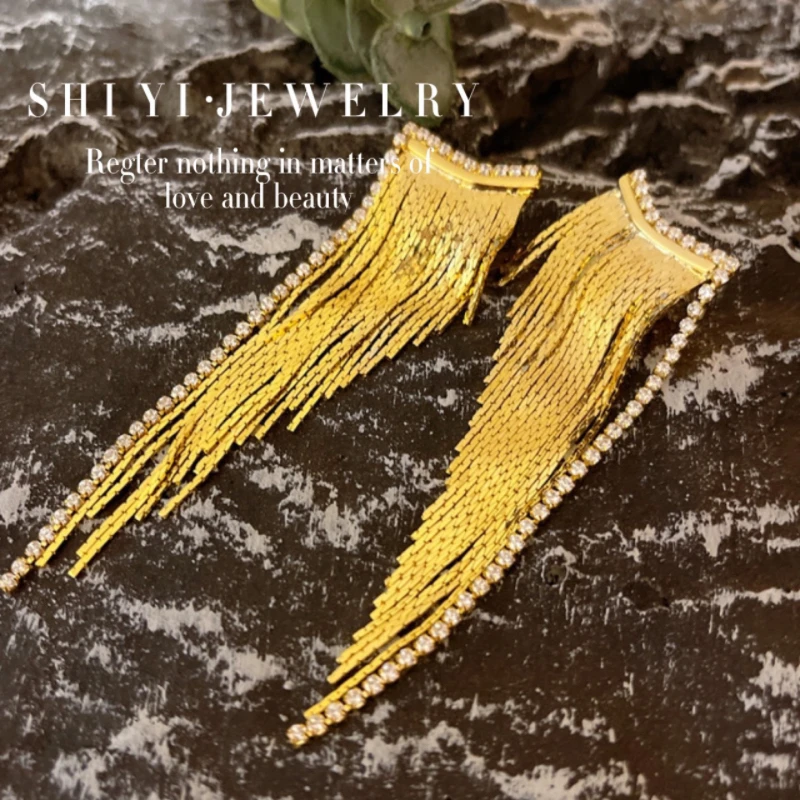 铜合金合成锆石耳饰 ShiYi/高雅 重工大气流苏耳环
