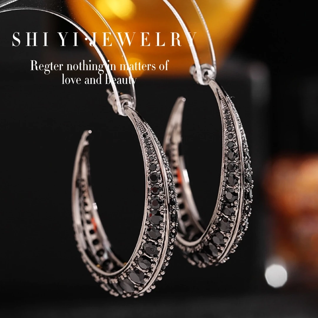 铜合金锆石耳饰 ShiYi/时光记忆 法式欧美重工圆圈耳环