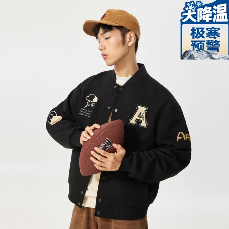 CABBEEN卡宾云朵毛巾绣棒球服2023冬新款潮流宽松夹克3223138008