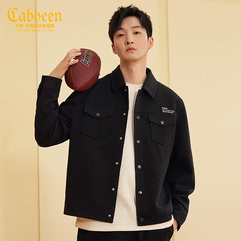 CABBEEN卡宾字母刺绣夹克23春宽松波纹提花外套休闲3231138023