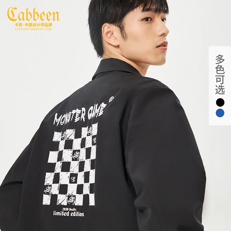 CABBEEN卡宾男装小怪兽棋盘格印花夹克2022秋外套刺绣3224139017