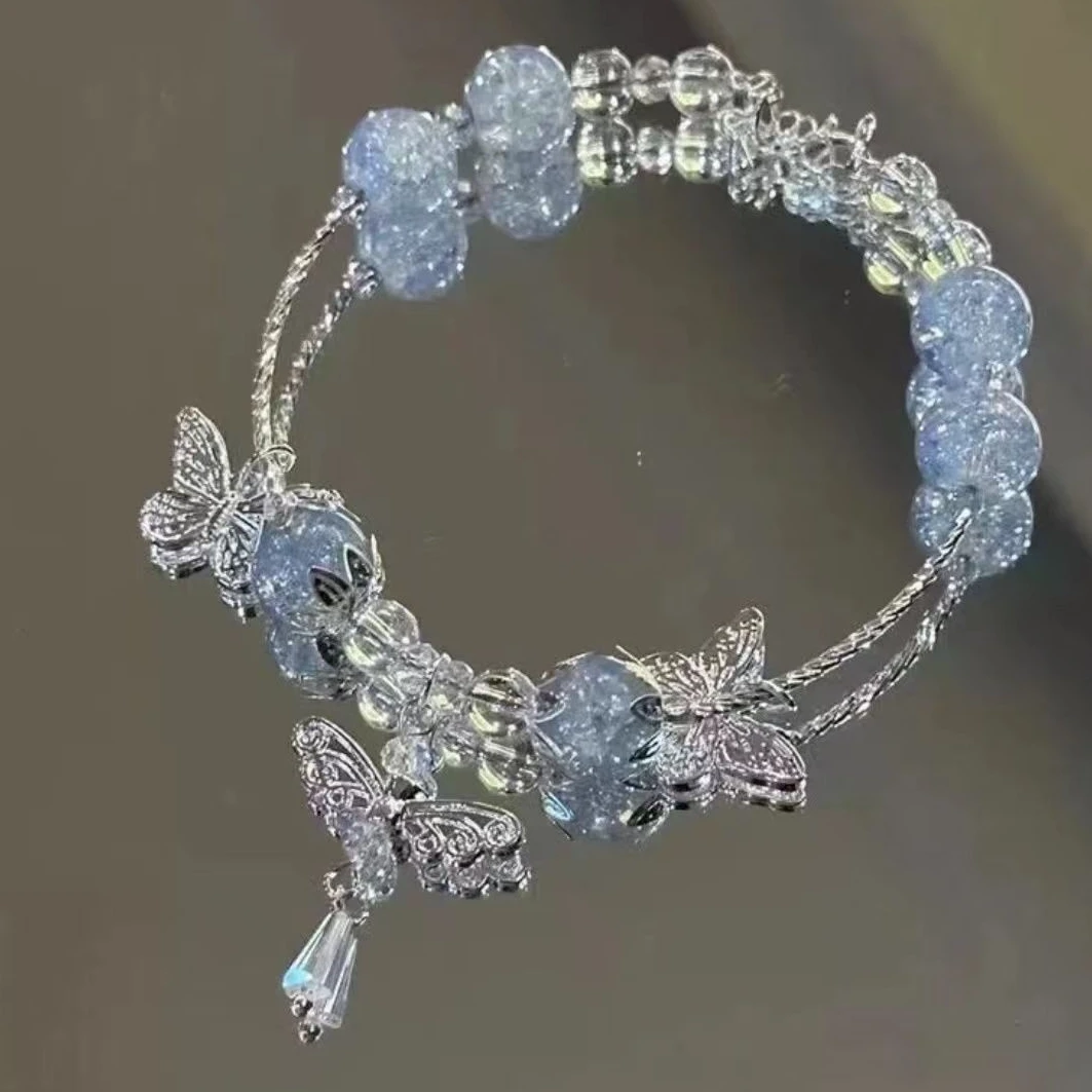 合金手链 蓝珠蝴蝶手链轻奢小众甜美高级感精致水晶手饰学生闺蜜
