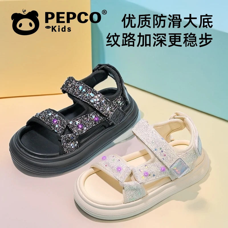 小猪班纳2025夏季女童时尚休闲百搭宝宝透气软底厚底中大童凉鞋