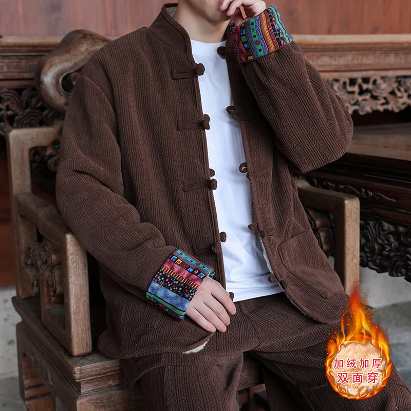 冬季棉衣新中式男士唐装复古宽松加绒加厚保暖双面穿棉袄夹克棉服