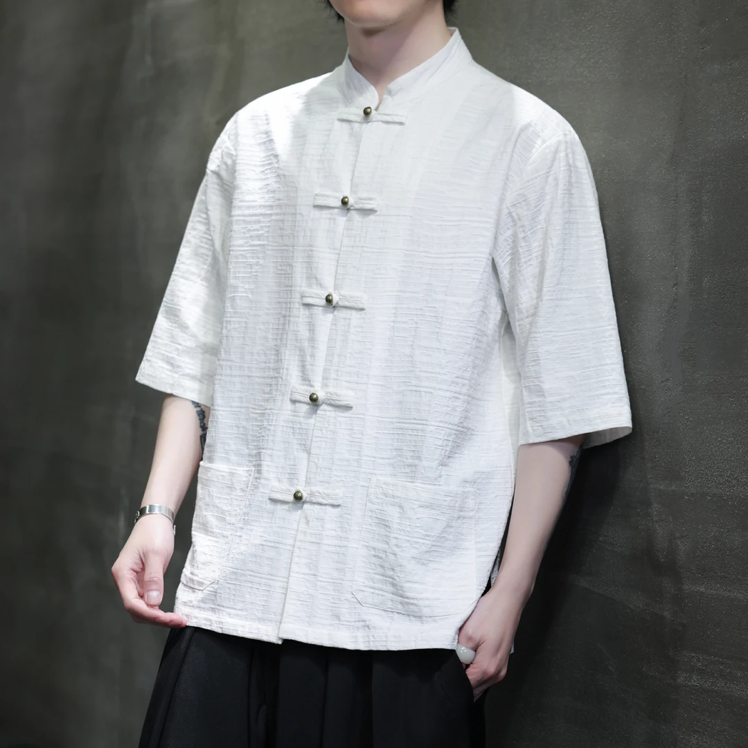 冰丝短袖唐装男夏季薄款新中式男装复古风宽松大码中国风唐装半袖