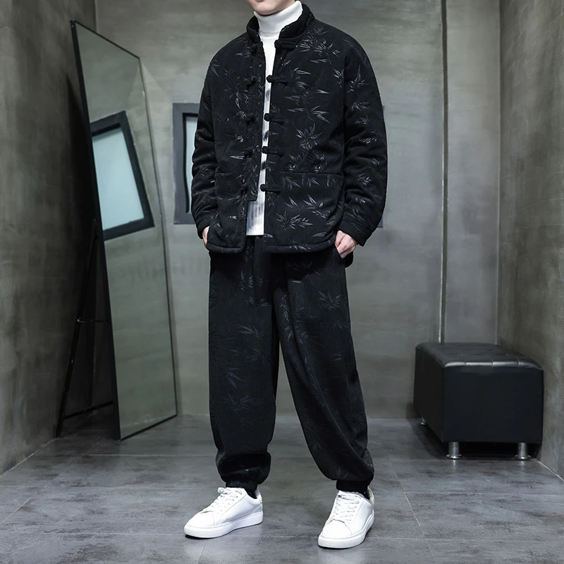 新中式男士棉服两件套冬季复古休闲棉袄加厚保暖立领唐装棉衣套装