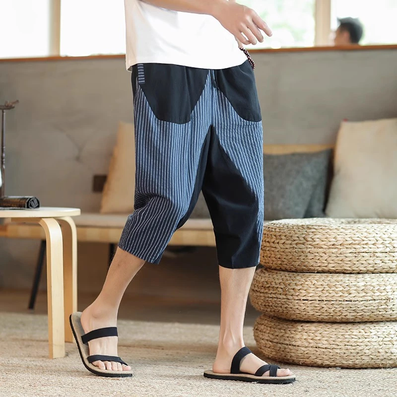 七分裤男夏季薄款中国风休闲宽松大码新中式加肥加大码亚麻休闲裤