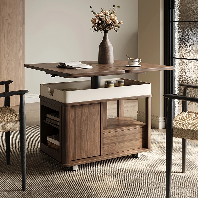 -全慕-可移动茶几客厅家用沙发边几小户型黑胡桃木折叠实木小推车