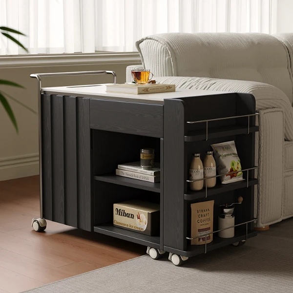 -全慕-茶水柜移动小推车中古置物架沙发创意侧边柜茶几茶台茶桌
