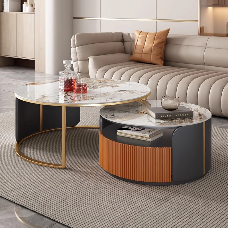 -全慕-岩板圆形茶几轻奢现代客厅家用小户型简约大小圆电视柜组合