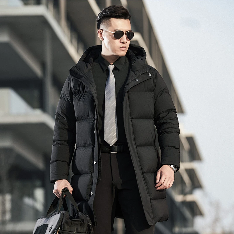 【龙牙】隐烁中长款连帽95鹅绒服加强版冬季服休闲保暖户外男羽绒服