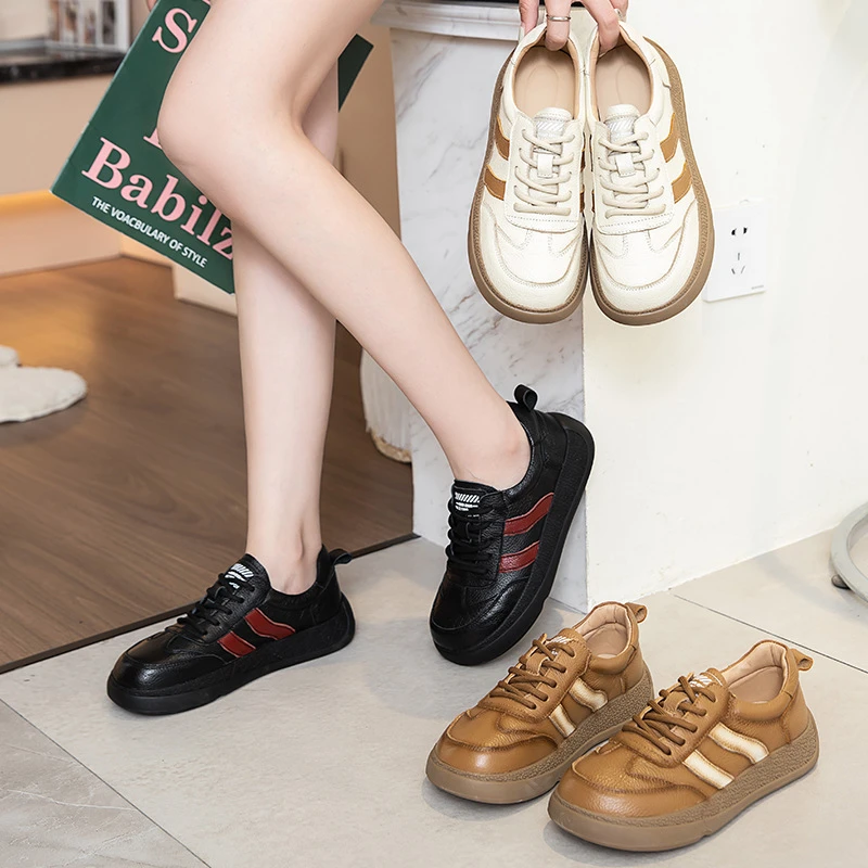 头层牛皮休闲简约单鞋女孕妇鞋防滑豆豆鞋平底系带妈妈鞋