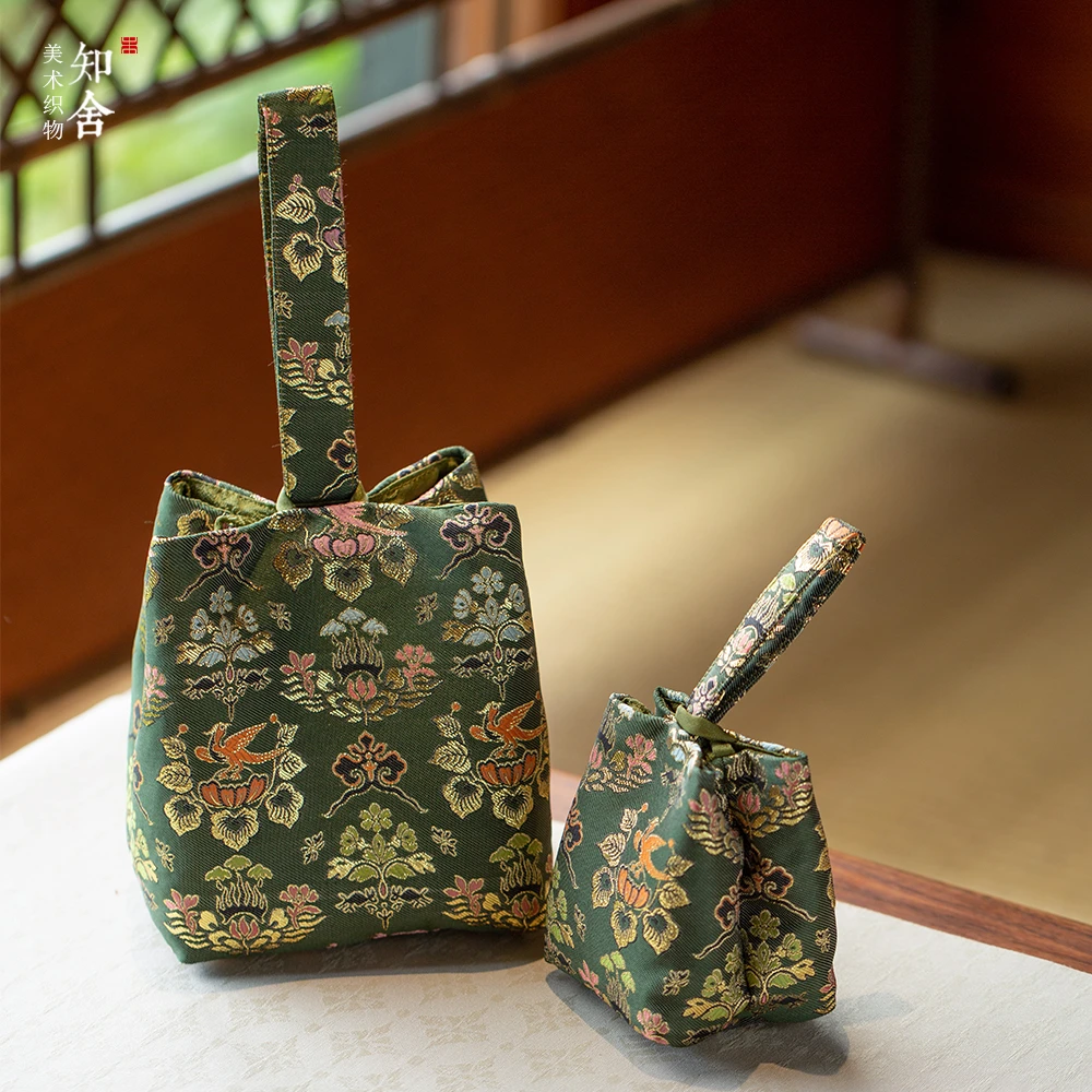 瑞彩玄鸟纹织锦壶袋杯袋新中式复古宫廷风手工加棉防震茶具收纳包