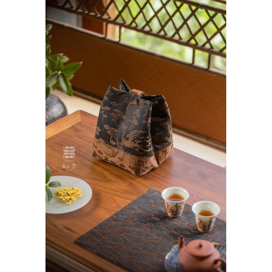 知舍·香云纱龙纹壶袋新中式复古收纳主人杯茶具布艺