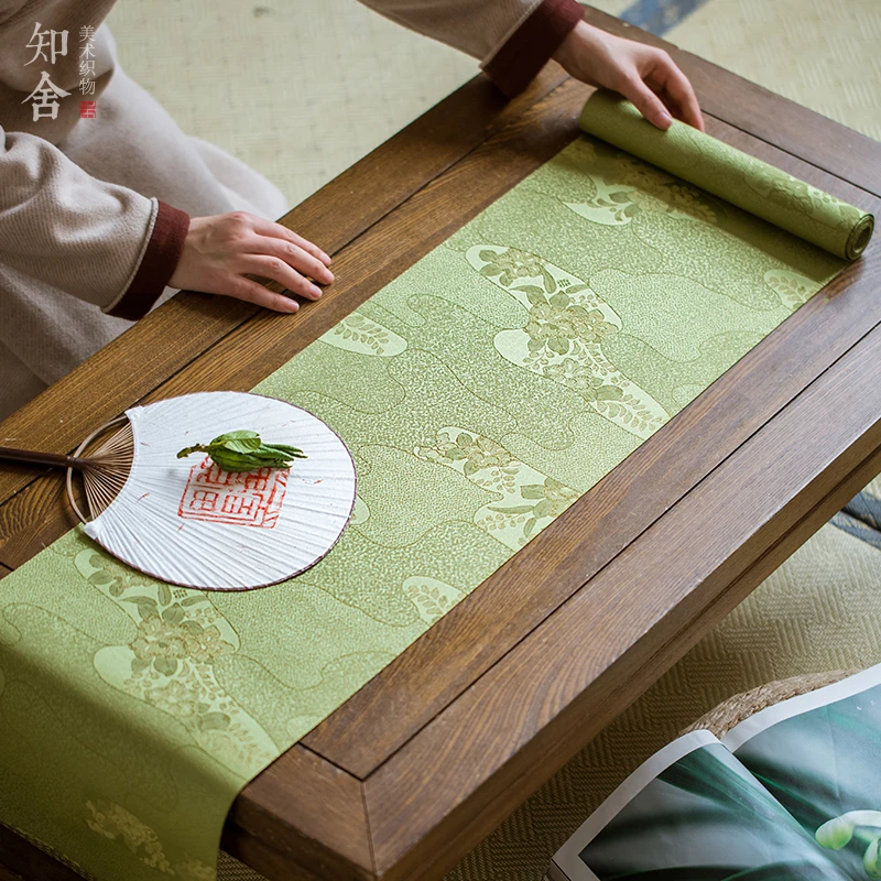 知舍原创停云流彩茶席复古布艺桌旗织锦金丝提花传统工艺茶垫七色
