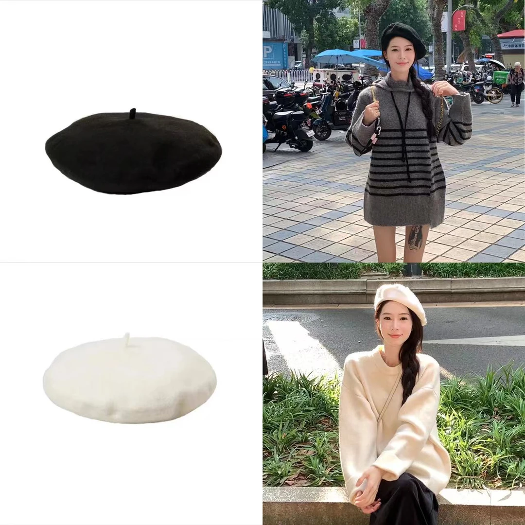 【温小柔定制. 舒芙蕾】秋冬新款时尚纯色百搭画家帽简约毛呢贝雷帽