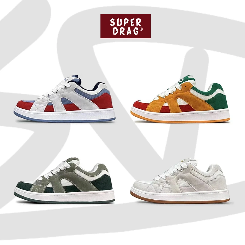 SUPER DRAG/超拽面包鞋原创翻毛皮拼接复古低帮鞋男女百搭休闲鞋