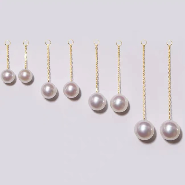 18K金风在吹耳坠正圆强光淡水珍珠耳钉吊坠DIY配件百搭耳线